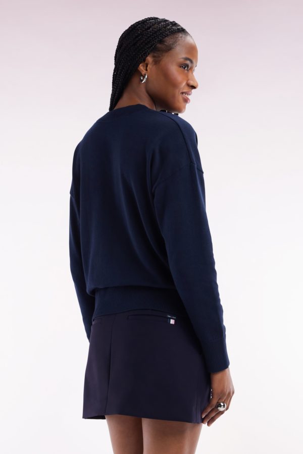 Pull Col V En Coton Marine Coupe Décontractée Eden Park – Image 3