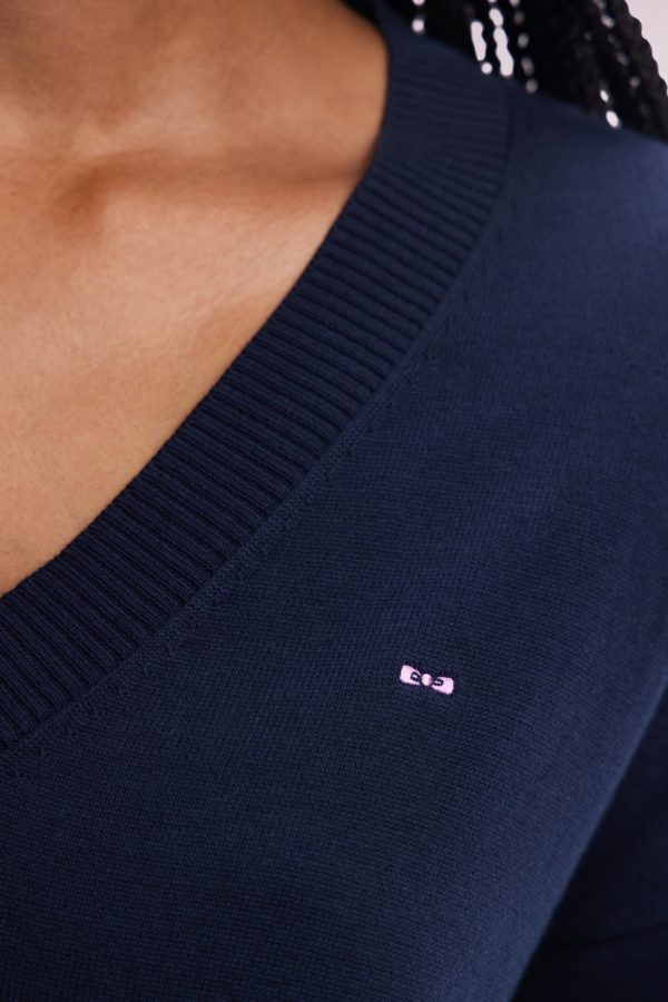 Pull Col V En Coton Marine Coupe Décontractée Eden Park – Image 4