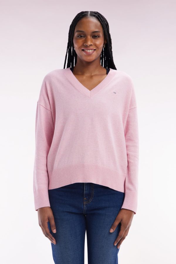 Pull Col V En Coton Rose Coupe Décontractée Eden Park – Image 2