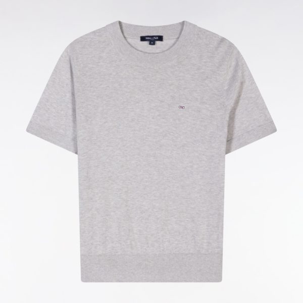 Pull Col Rond À Manches Courtes En Coton Biologique Et Cachemire Gris Coupe Droite Eden Park