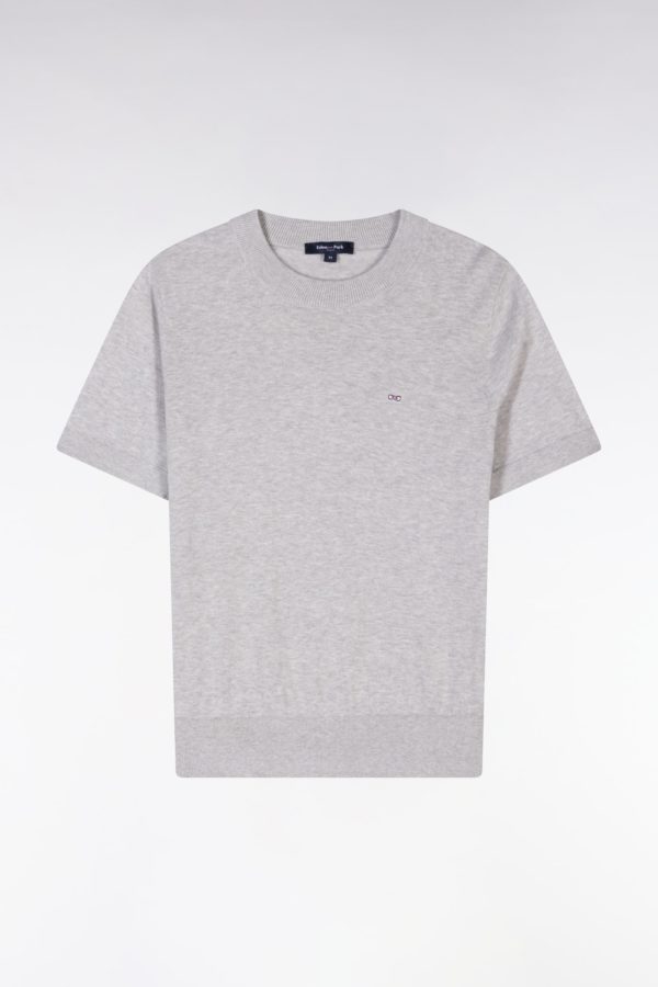 Pull Col Rond À Manches Courtes En Coton Biologique Et Cachemire Gris Coupe Droite Eden Park