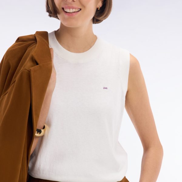 Pull Débardeur Fin À Col Rond En Coton Et Soie Mélangés Écru Coupe Décontractée Eden Park