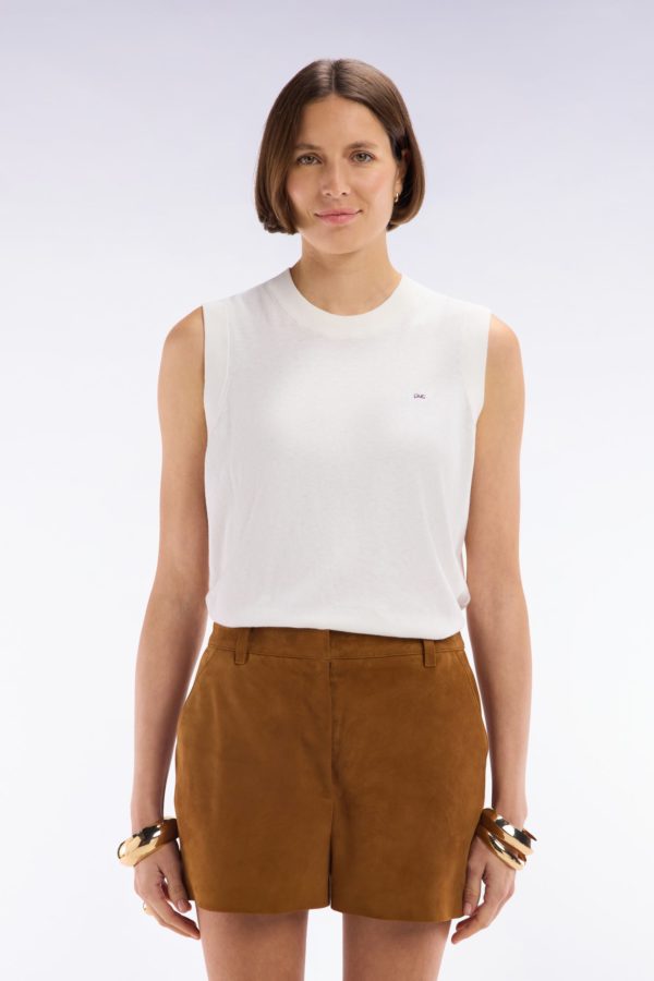 Pull Débardeur Fin À Col Rond En Coton Et Soie Mélangés Écru Coupe Décontractée Eden Park – Image 2