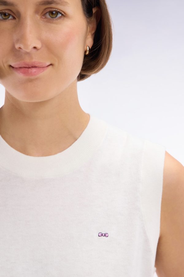 Pull Débardeur Fin À Col Rond En Coton Et Soie Mélangés Écru Coupe Décontractée Eden Park – Image 4