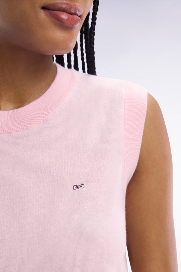 Pull Débardeur Fin À Col Rond En Coton Et Soie Mélangés Rose Coupe Décontractée Eden Park – Image 4