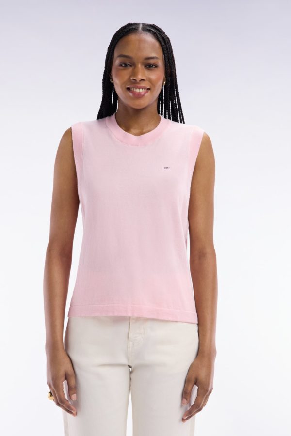 Pull Débardeur Fin À Col Rond En Coton Et Soie Mélangés Rose Coupe Décontractée Eden Park – Image 2