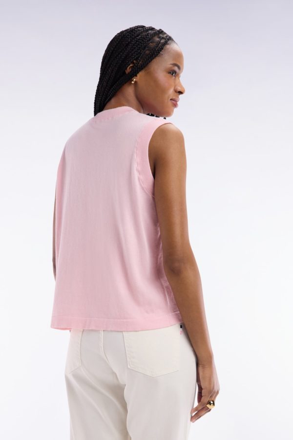 Pull Débardeur Fin À Col Rond En Coton Et Soie Mélangés Rose Coupe Décontractée Eden Park – Image 3