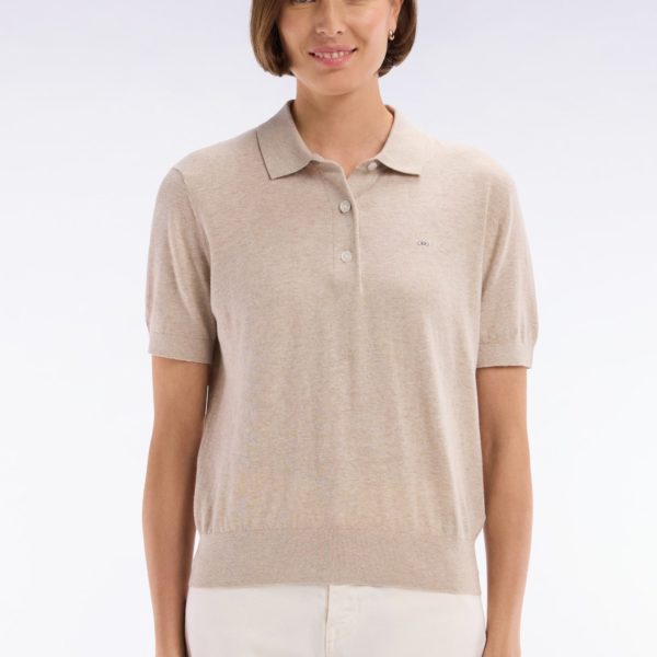 Pull Manches Courtes À Col Polo Beige Coupe Droite Eden Park