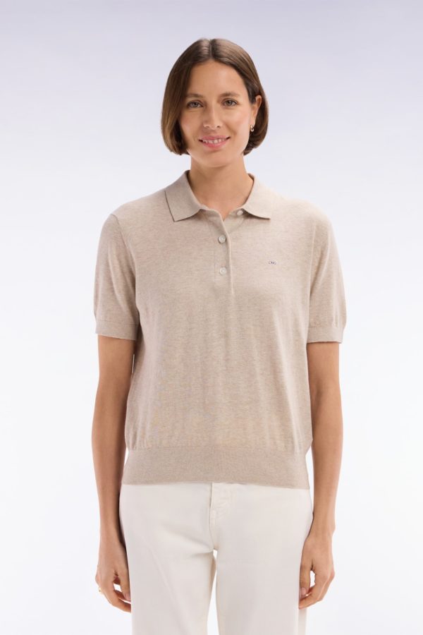 Pull Manches Courtes À Col Polo Beige Coupe Droite Eden Park – Image 2