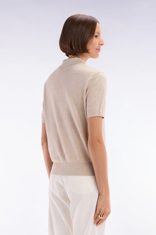 Pull Manches Courtes À Col Polo Beige Coupe Droite Eden Park – Image 3