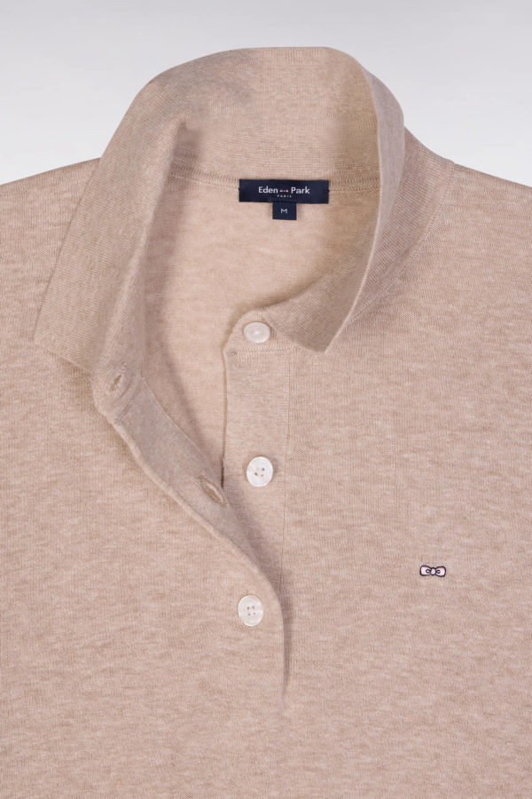 Pull Manches Courtes À Col Polo Beige Coupe Droite Eden Park – Image 5
