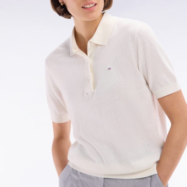 Pull Manches Courtes À Col Polo Écru Coupe Droite Eden Park