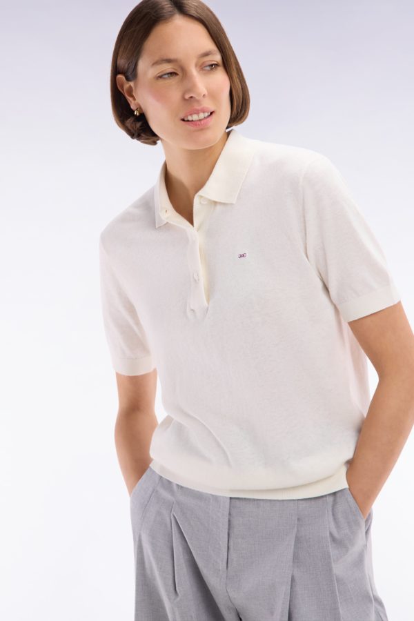 Pull Manches Courtes À Col Polo Écru Coupe Droite Eden Park