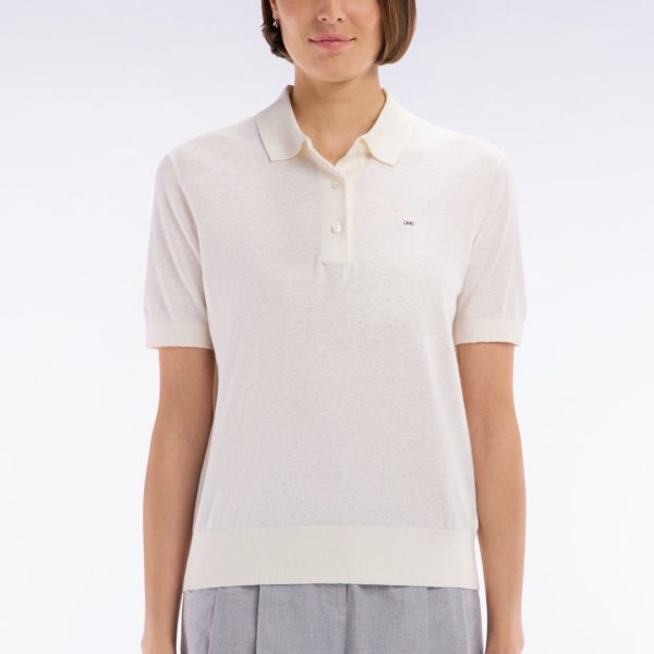 Pull Manches Courtes À Col Polo Écru Coupe Droite Eden Park