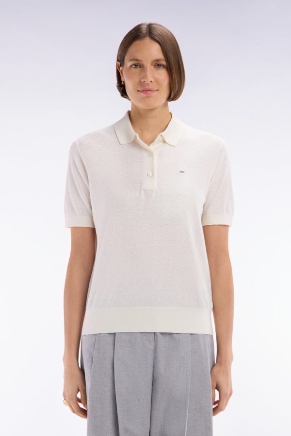 Pull Manches Courtes À Col Polo Écru Coupe Droite Eden Park – Image 2