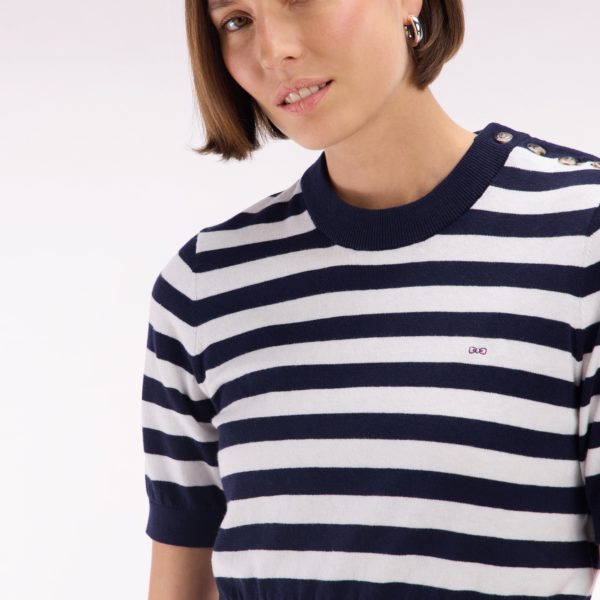 Pull Marinière À Col Rond En Coton Biologique Et Cachemire Marine Coupe Droite Eden Park