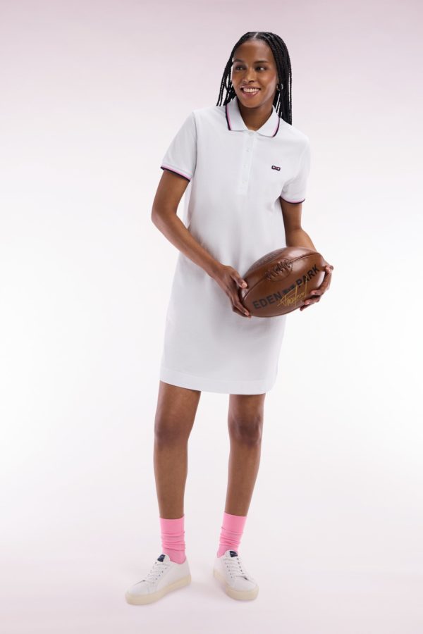 Robe Maillot En Coton Blanc À Détails Tricolores Eden Park