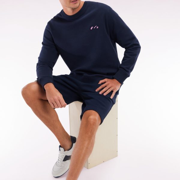 Short En Molleton Coton Marine Nœud Papillon Cerclé Coupe Décontractée Eden Park