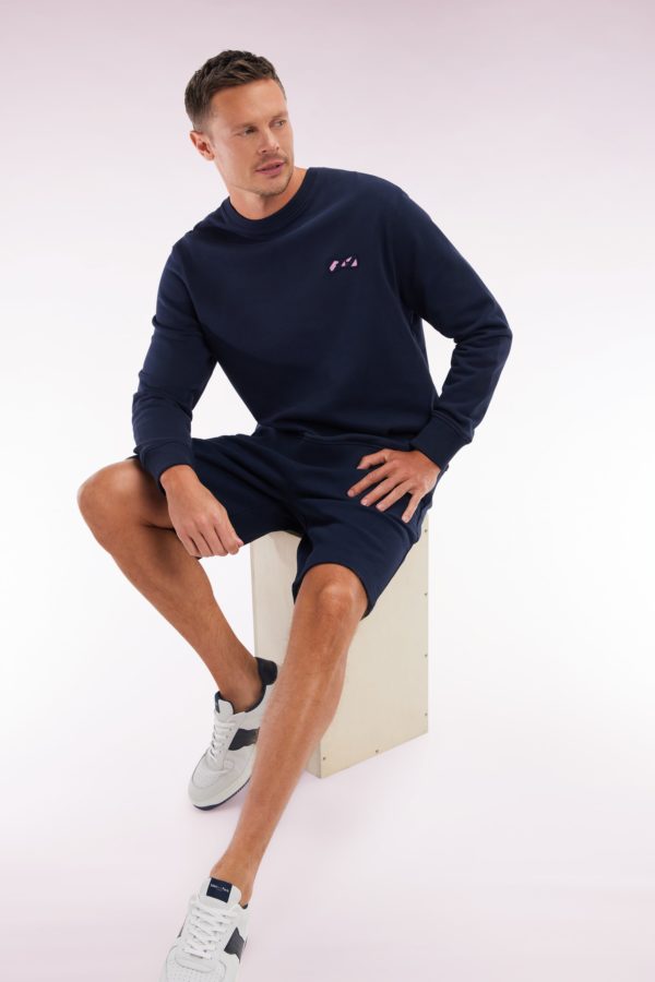 Short En Molleton Coton Marine Nœud Papillon Cerclé Coupe Décontractée Eden Park – Image 2