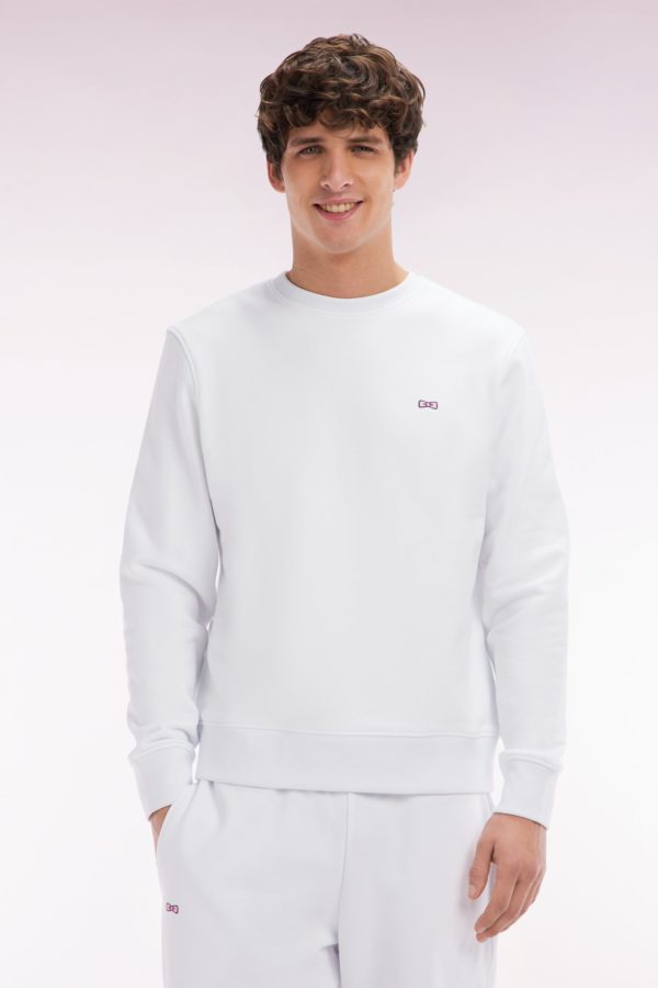 Sweatshirt En Molleton Coton Blanc Coupe Droite Et Col Rond Eden Park