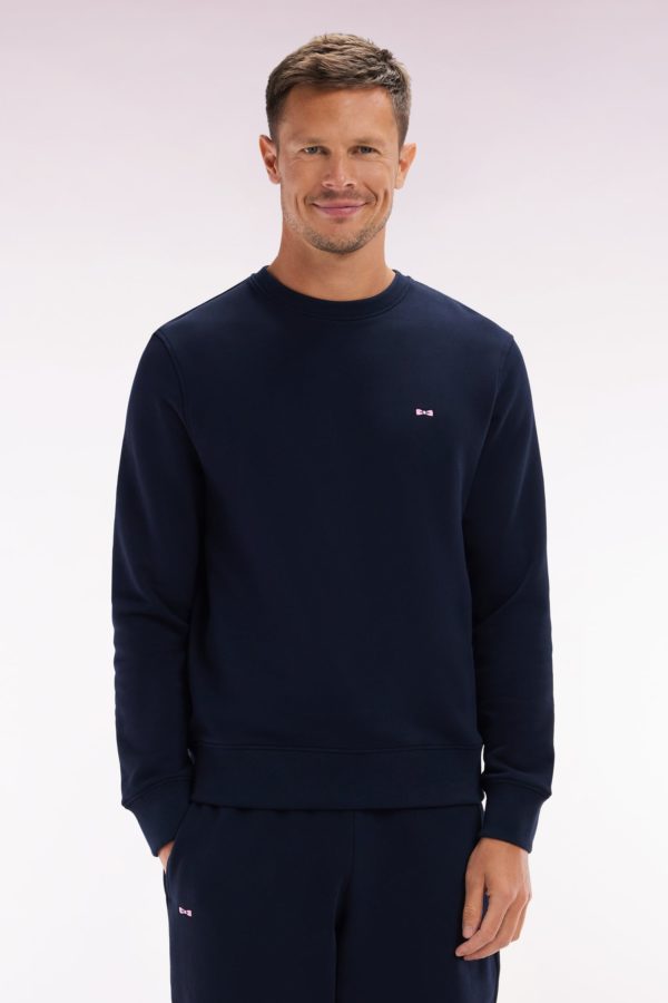 Sweatshirt En Molleton Coton Marine Coupe Droite Et Col Rond Eden Park