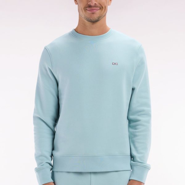Sweatshirt En Molleton Coton Vert D'eau Coupe Droite Et Col Rond Eden Park