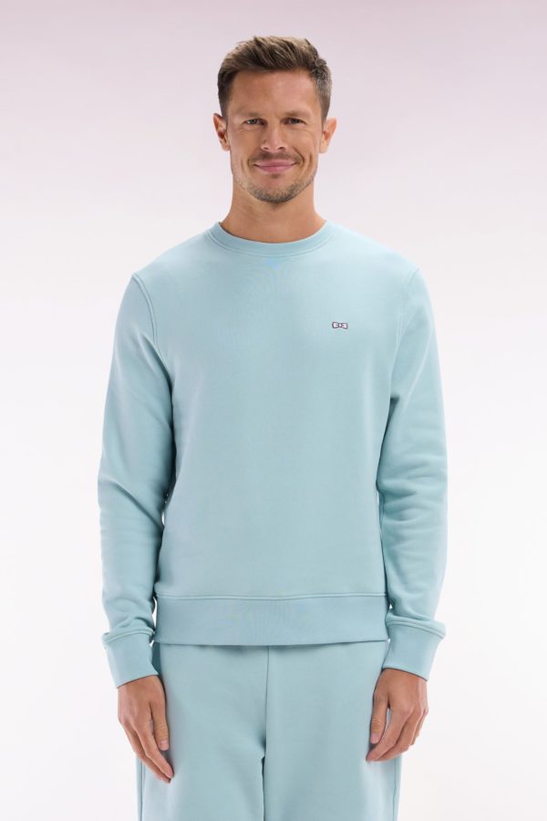 Sweatshirt En Molleton Coton Vert D'eau Coupe Droite Et Col Rond Eden Park