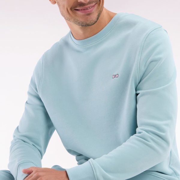 Sweatshirt En Molleton Coton Vert D’eau Coupe Droite Et Col Rond Eden Park