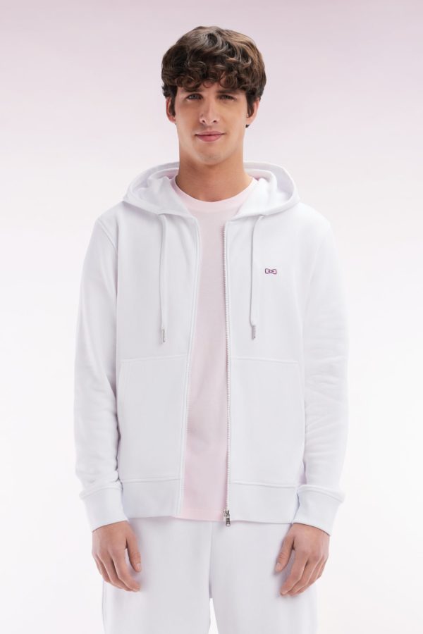 Sweatshirt Zippé En Molleton Coton Blanc Coupe Droite Eden Park