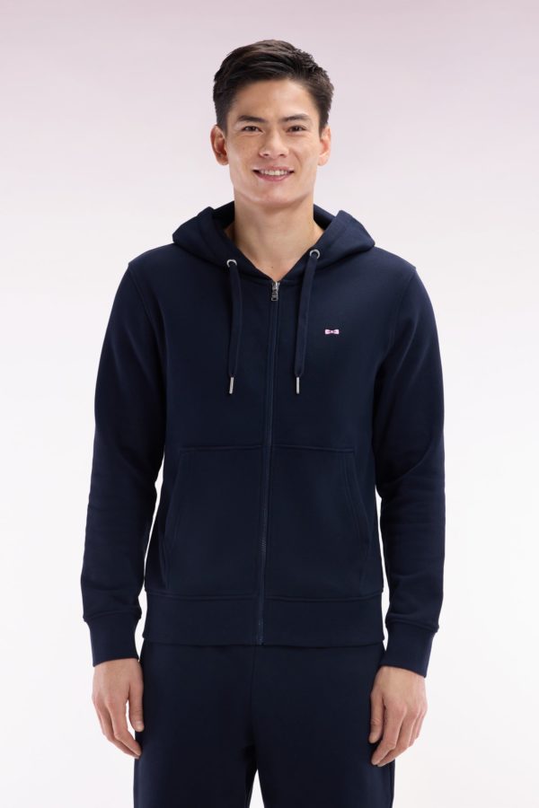 Sweatshirt Zippé En Molleton Coton Marine Coupe Droite Eden Park