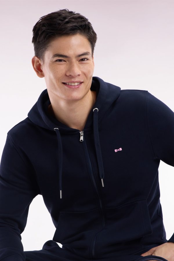 Sweatshirt Zippé En Molleton Coton Marine Coupe Droite Eden Park – Image 2