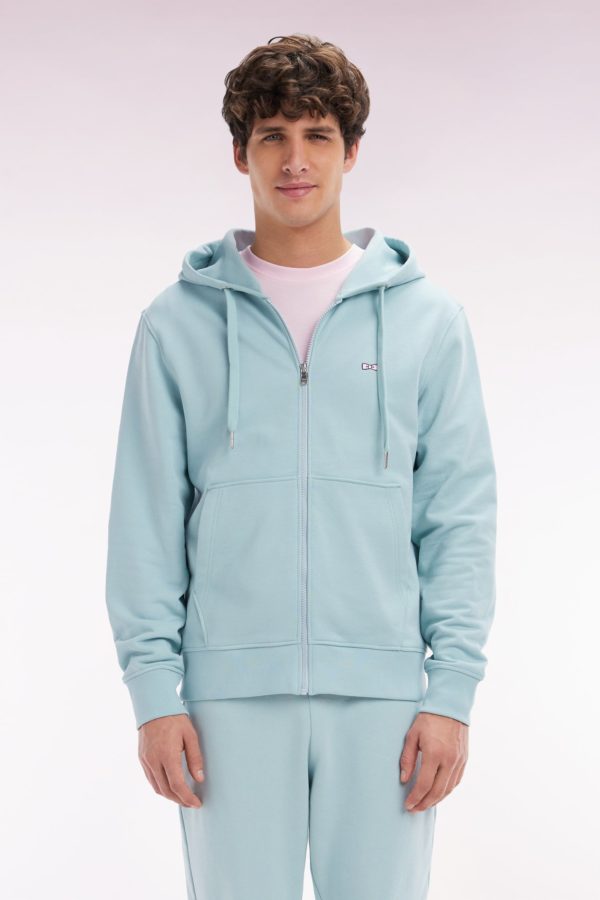 Sweatshirt Zippé En Molleton Coton Vert D'eau Coupe Droite Eden Park