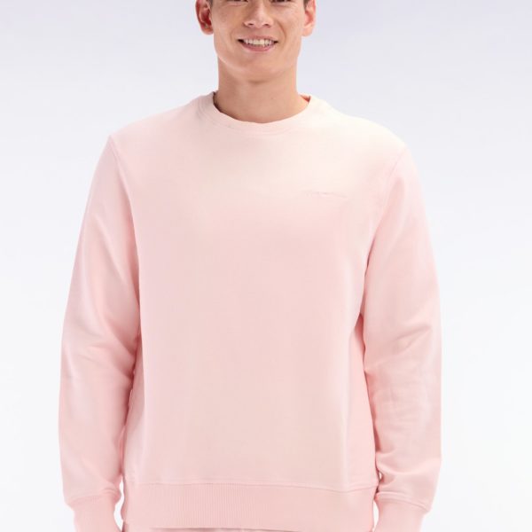 Sweatshirt Surteint À Col Rond En Molleton Coton Rose Pâle Coupe Décontractée Eden Park