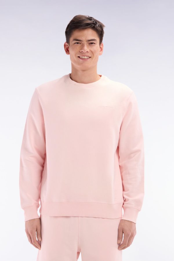 Sweatshirt Surteint À Col Rond En Molleton Coton Rose Pâle Coupe Décontractée Eden Park