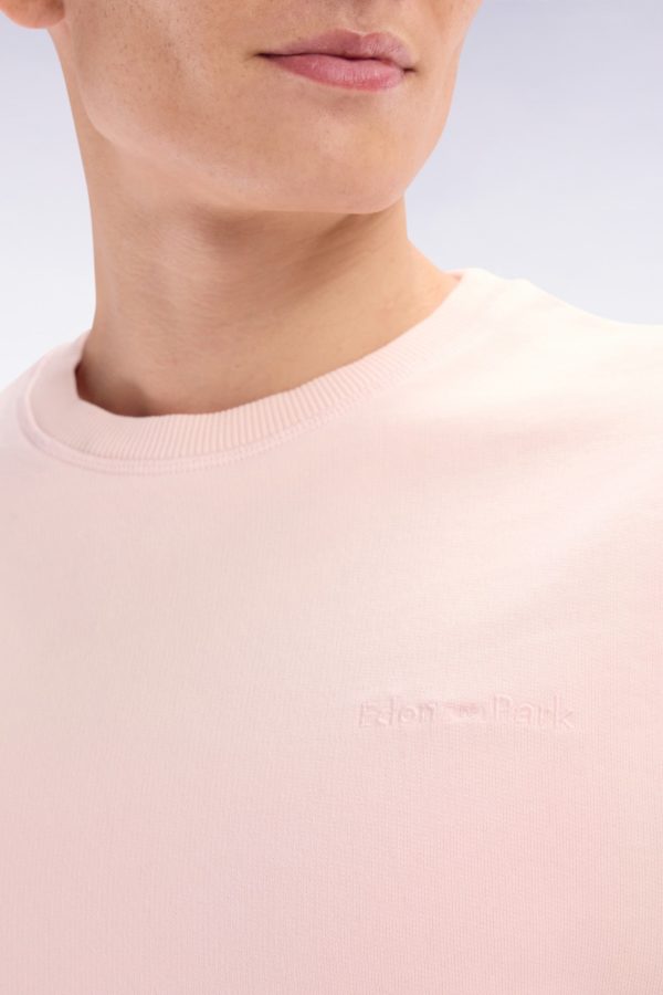 Sweatshirt Surteint À Col Rond En Molleton Coton Rose Pâle Coupe Décontractée Eden Park – Image 4