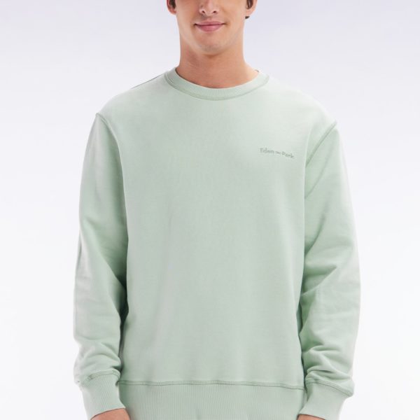 Sweatshirt Surteint À Col Rond En Molleton Coton Vert D'eau Coupe Décontractée Eden Park