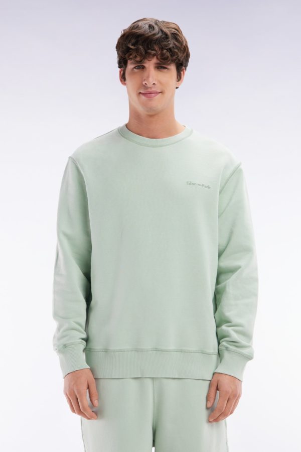 Sweatshirt Surteint À Col Rond En Molleton Coton Vert D'eau Coupe Décontractée Eden Park