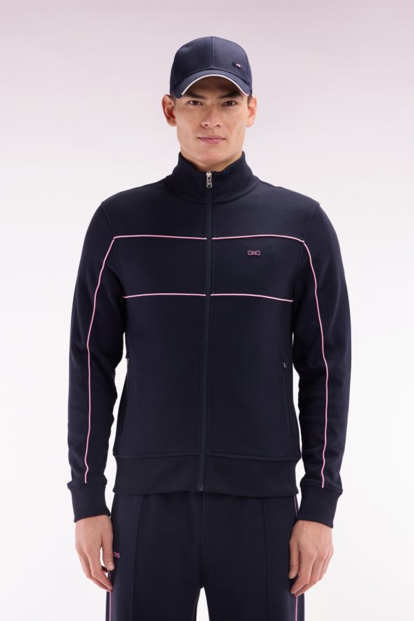 Sweatshirt Zippé En Coton Interlock Bleu Coupe Droite Eden Park