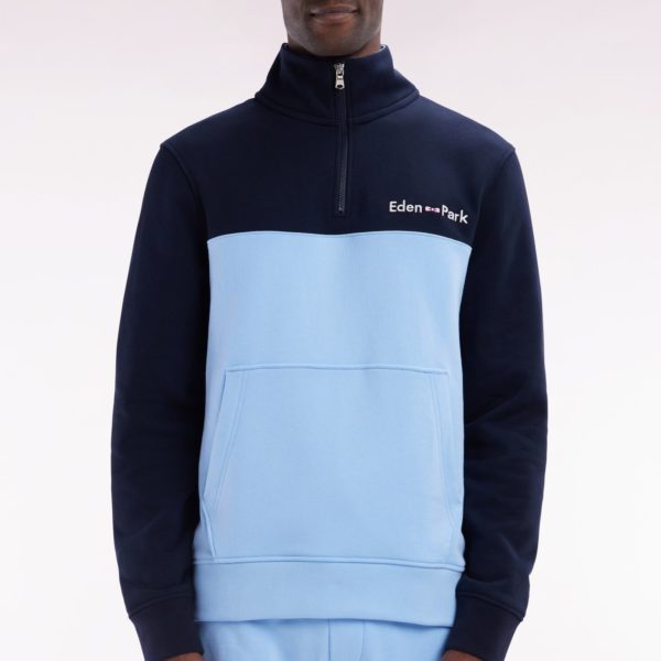 Sweatshirt À Col Camionneur En Coton Bicolore Ciel Et Marine Coupe Droite Eden Park