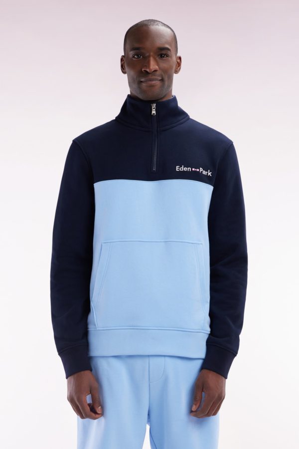 Sweatshirt À Col Camionneur En Coton Bicolore Ciel Et Marine Coupe Droite Eden Park