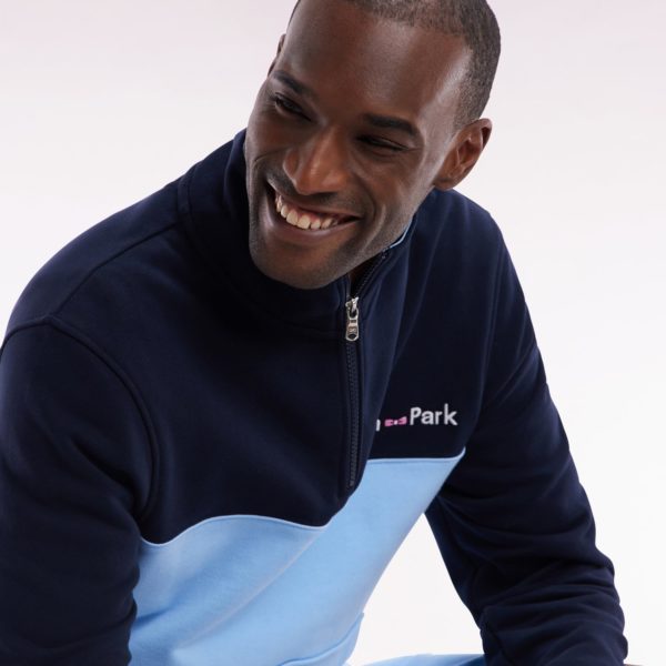 Sweatshirt À Col Camionneur En Coton Bicolore Ciel Et Marine Coupe Droite Eden Park