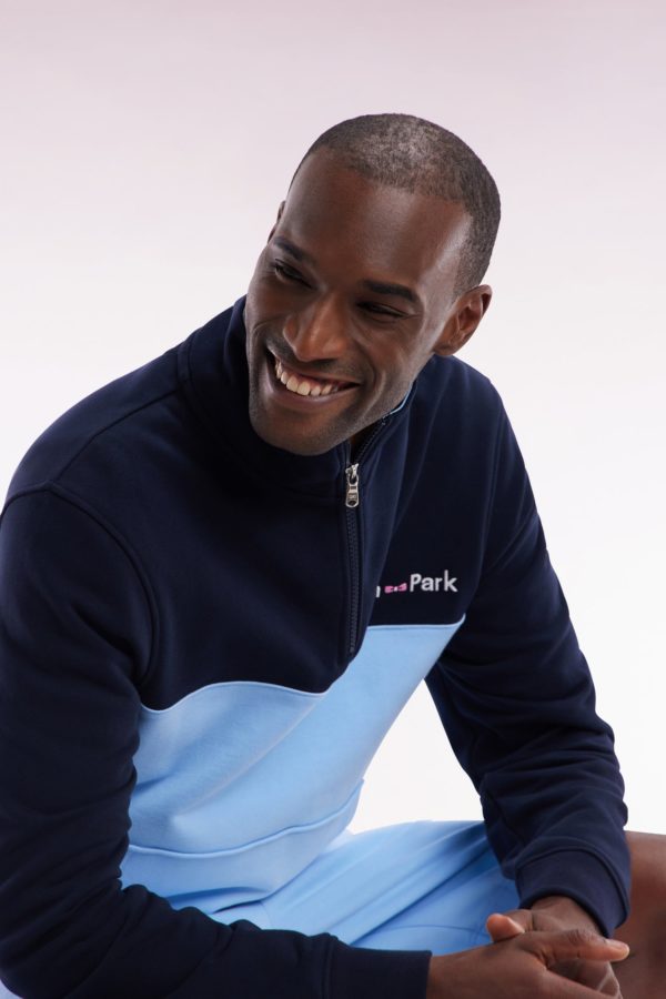Sweatshirt À Col Camionneur En Coton Bicolore Ciel Et Marine Coupe Droite Eden Park – Image 2