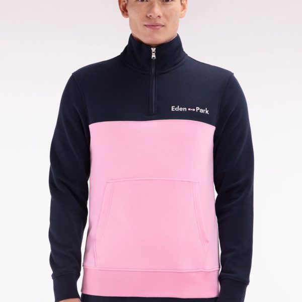 Sweatshirt À Col Camionneur En Coton Bicolore Rose Et Marine Coupe Droite Eden Park