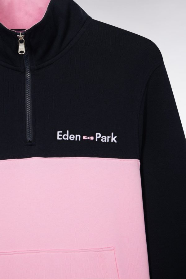 Sweatshirt À Col Camionneur En Coton Bicolore Rose Et Marine Coupe Droite Eden Park – Image 5