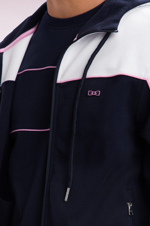 Sweatshirt Zippé À Capuche En Coton Marine Et Blanc Coupe Droite Eden Park – Image 4