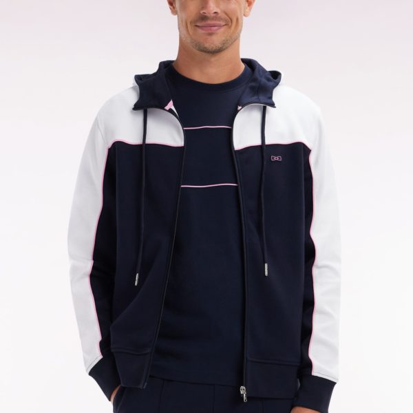Sweatshirt Zippé À Capuche En Coton Marine Et Blanc Coupe Droite Eden Park