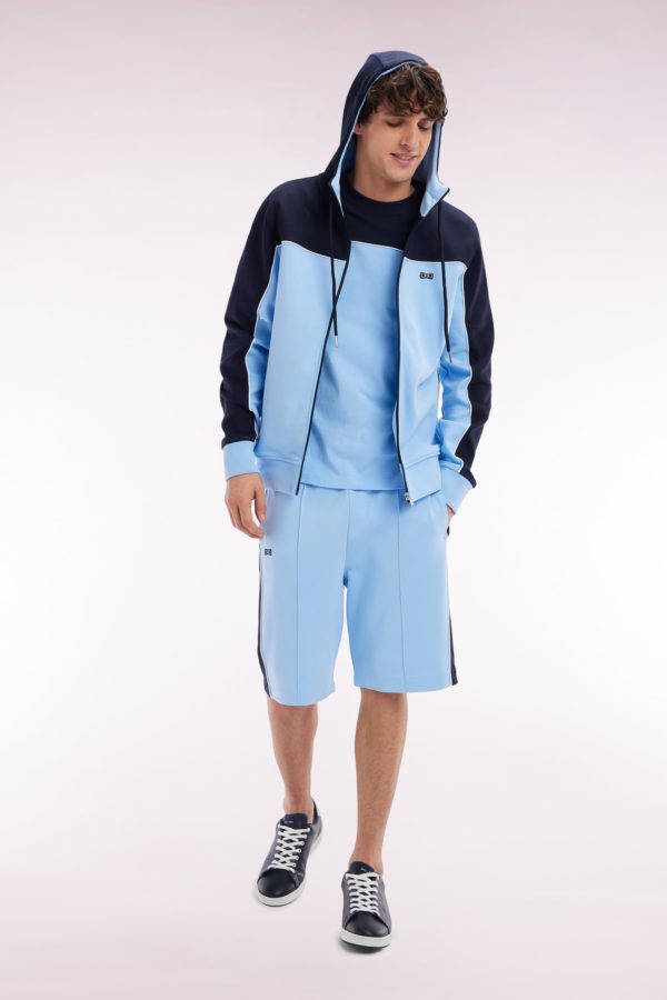 Sweatshirt Zippé À Capuche En Coton Ciel Et Blanc Coupe Droite Eden Park – Image 2