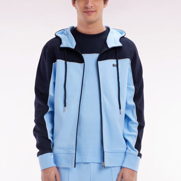 Sweatshirt Zippé À Capuche En Coton Ciel Et Blanc Coupe Droite Eden Park
