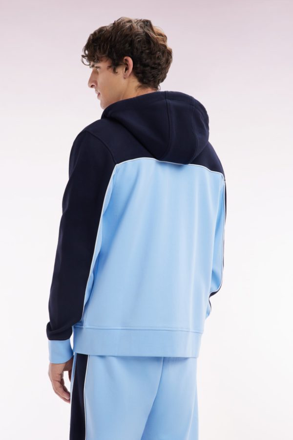 Sweatshirt Zippé À Capuche En Coton Ciel Et Blanc Coupe Droite Eden Park – Image 3