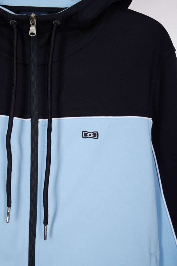 Sweatshirt Zippé À Capuche En Coton Ciel Et Blanc Coupe Droite Eden Park – Image 5